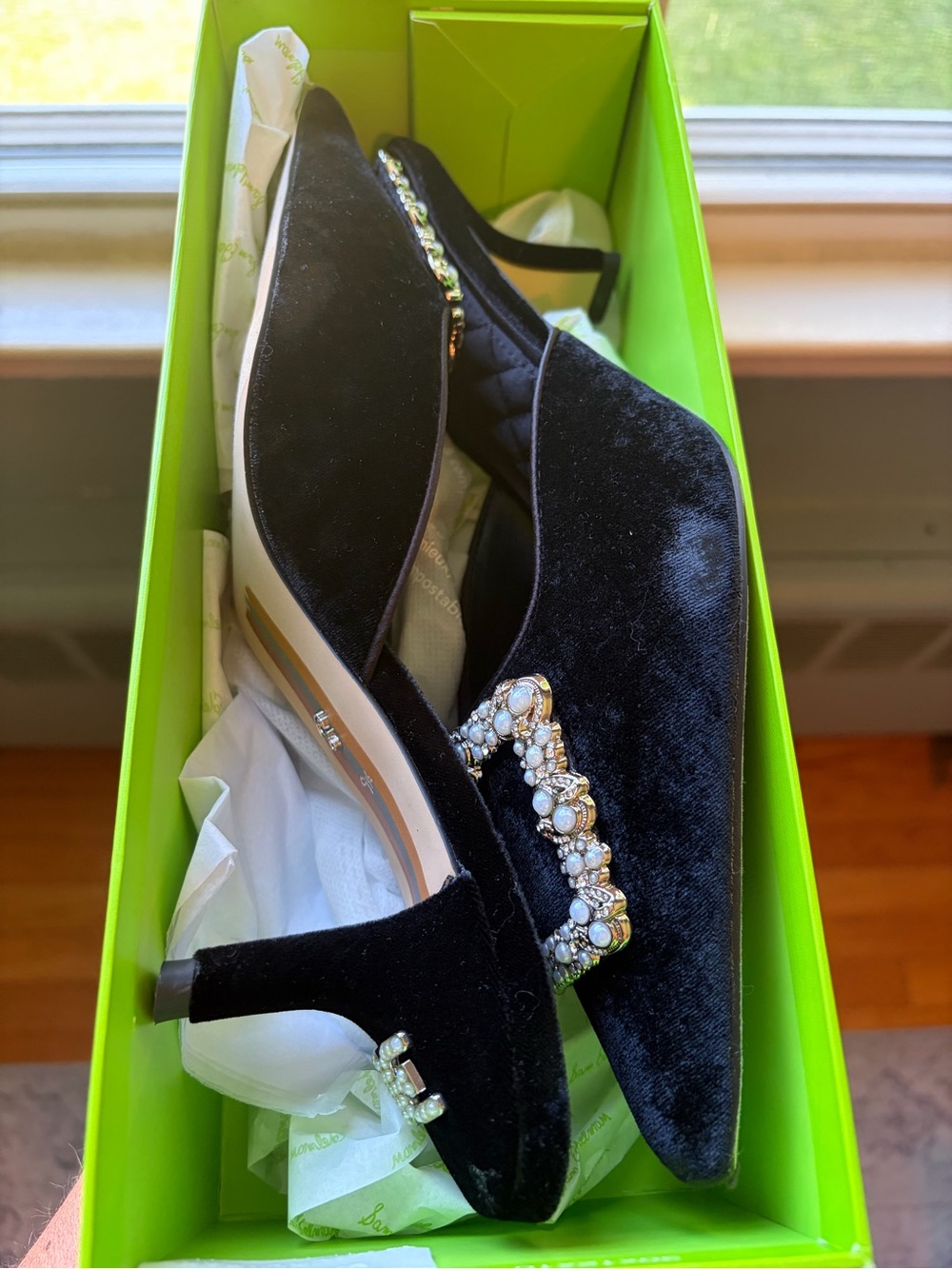 Sam Edelman Black Velvet Jeweled Slingback Pumps